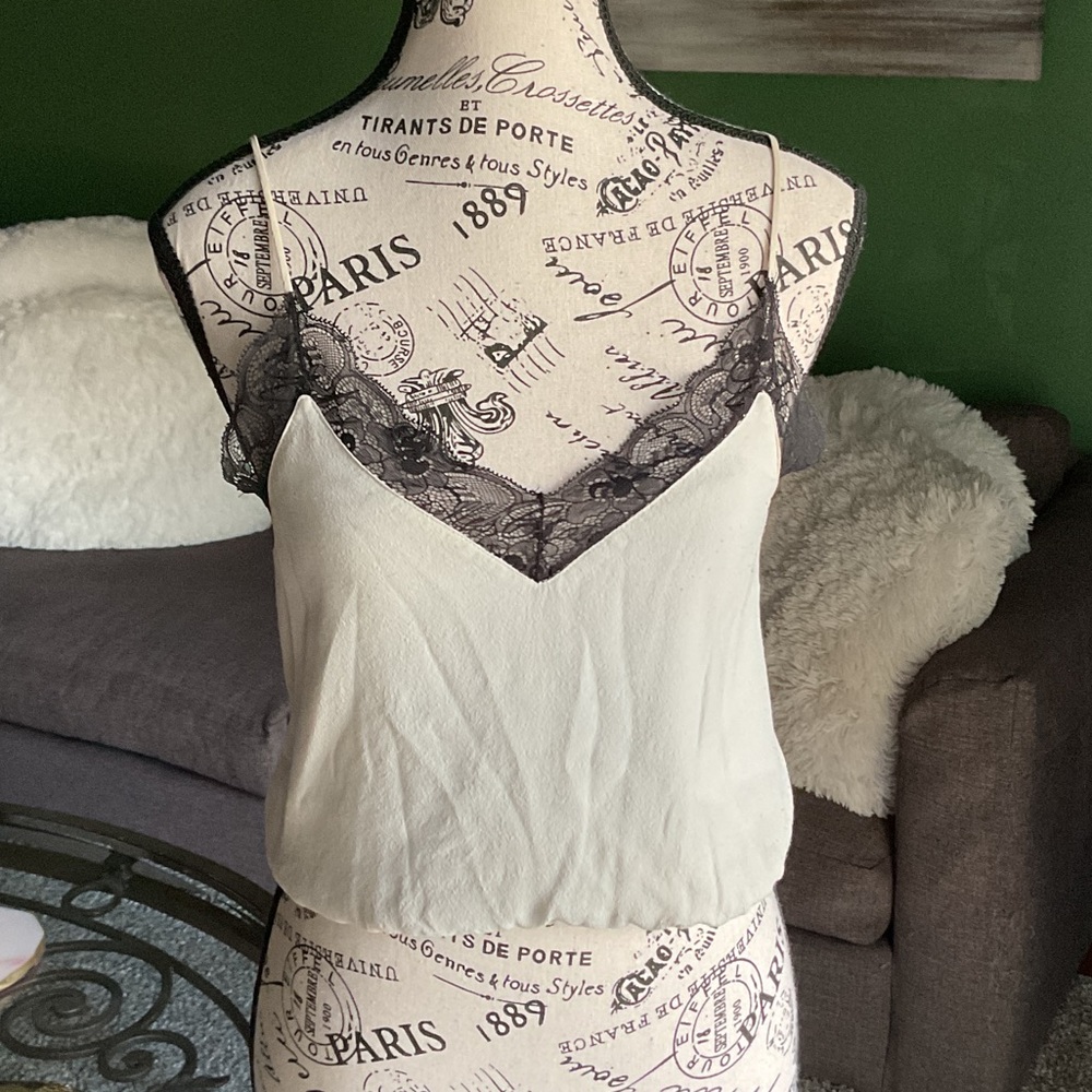 Wilfred Free Cream Top with Black Lace Detail, Size XS